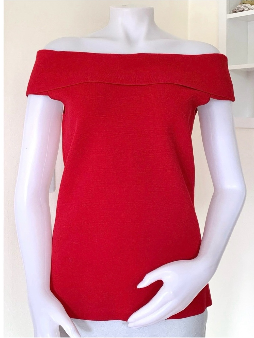 Ann Taylor red knit off the shoulder top